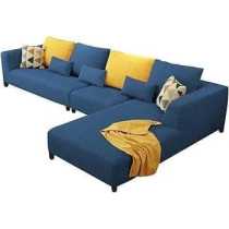Raj Furniture 6 Seater L Shape Sofa Set For Living Room, Blue Fabric