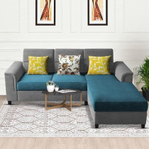 Raj Furniture Elegant 4 Seater L Shape Sofa Set For Living Room, Turquise Grey