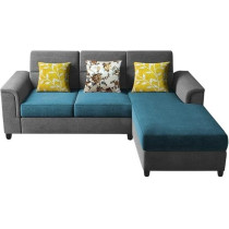 Raj Furniture Elegant 4 Seater L Shape Sofa Set For Living Room, Turquise Grey