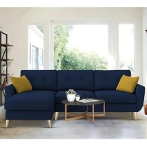 Raj Furniture Royal Azure Elegance 4 Seater L-Shaped Living Room Sofa In Plush Velvet Fabric, Lhs, Blue Fabric