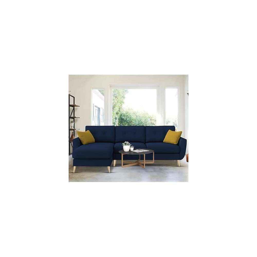 Raj Furniture Royal Azure Elegance 4 Seater L-Shaped Living Room Sofa In Plush Velvet Fabric, Lhs, Blue Fabric