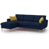 Raj Furniture Royal Azure Elegance 4 Seater L-Shaped Living Room Sofa In Plush Velvet Fabric, Lhs, Blue Fabric