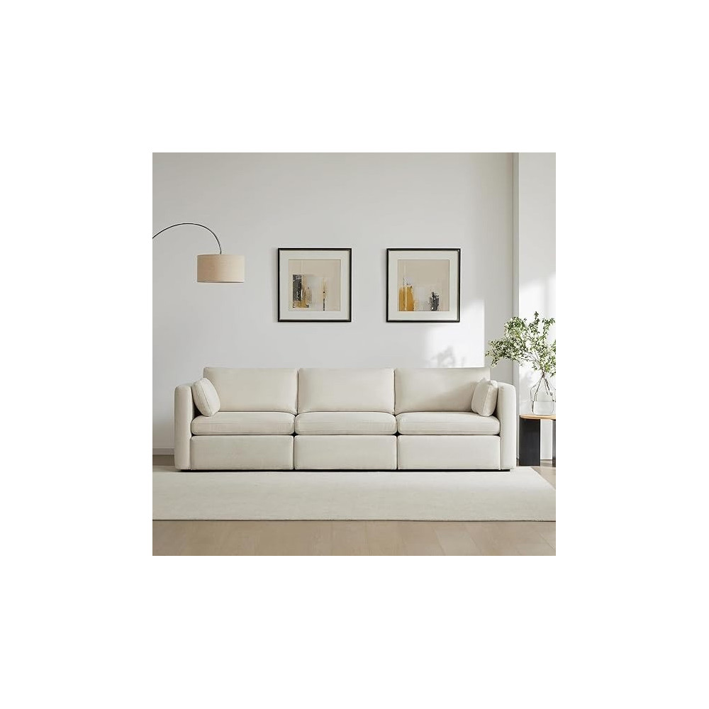 Ripple Furniture Mordern Designn New Elegant Three-Seater Sofa, Beige