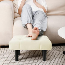 Raj Furniture Small Footstool Ottoman, Velvet Soft Footrest Ottoman With Wood Legs, Sofa Footrest Extra Seating For Living Room Entryway Office, White