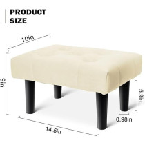 Raj Furniture Small Footstool Ottoman, Velvet Soft Footrest Ottoman With Wood Legs, Sofa Footrest Extra Seating For Living Room Entryway Office, White