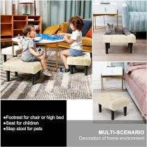 Raj Furniture Small Footstool Ottoman, Velvet Soft Footrest Ottoman With Wood Legs, Sofa Footrest Extra Seating For Living Room Entryway Office, White