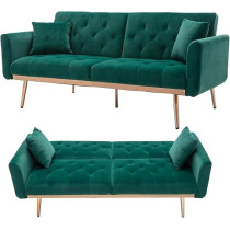 Tita-Dong Velvet Sofa Convertible Sleeper Sofa, Modern Tufted Sofa Bed With 2 Throw Pillow And Gold Plating Base 5 Leg, Adjustable Folding Accent Sofa Couch For Living Room