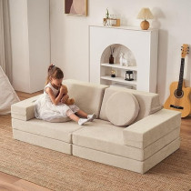 Jela Kids Foam Couch Set, 10 Pieces, Sand Beige, Miss Fabric, Loveseat, 66 x 33 x 23 Inch