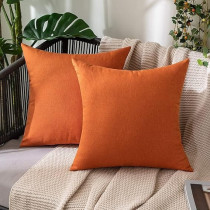 Miulee Pack Of 2 Decorative Outdoor Solid Waterproof Throw Pillow Covers Cotton Linen Garden Farmhouse Cushion Cases For Patio Tent Balcony Couch Sofa, 18 x 18 Inch, Orange