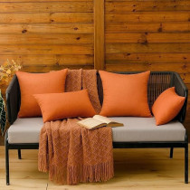 Miulee Pack Of 2 Decorative Outdoor Solid Waterproof Throw Pillow Covers Cotton Linen Garden Farmhouse Cushion Cases For Patio Tent Balcony Couch Sofa, 18 x 18 Inch, Orange