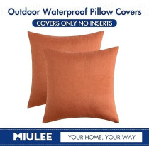 Miulee Pack Of 2 Decorative Outdoor Solid Waterproof Throw Pillow Covers Cotton Linen Garden Farmhouse Cushion Cases For Patio Tent Balcony Couch Sofa, 18 x 18 Inch, Orange