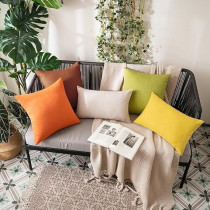 Miulee Pack Of 2 Decorative Outdoor Solid Waterproof Throw Pillow Covers Cotton Linen Garden Farmhouse Cushion Cases For Patio Tent Balcony Couch Sofa, 18 x 18 Inch, Orange