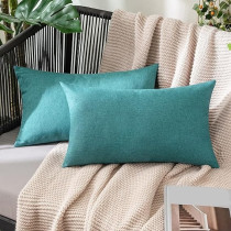Miulee Pack Of 2 Decorative Outdoor Solid Waterproof Throw Pillow Covers Polyester Linen Garden Farmhouse Cushion Cases For Patio Tent Balcony Couch Sofa, 12 x 20 Inch, Turquoise