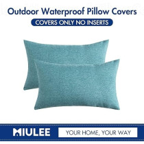 Miulee Pack Of 2 Decorative Outdoor Solid Waterproof Throw Pillow Covers Polyester Linen Garden Farmhouse Cushion Cases For Patio Tent Balcony Couch Sofa, 12 x 20 Inch, Turquoise