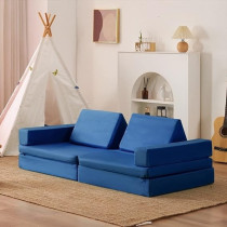 Jela Kids Couch Extended Size 8Pcs For Family, Floor Sofa Couch Modular Funiture For Kids Adults, Playhouse Play Set For Toddlers Babies, Modular Foam Play Couch Indoor, 66 x 33 x 22 Inch, Navy Blue