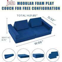 Jela Kids Couch Extended Size 8Pcs For Family, Floor Sofa Couch Modular Funiture For Kids Adults, Playhouse Play Set For Toddlers Babies, Modular Foam Play Couch Indoor, 66 x 33 x 22 Inch, Navy Blue