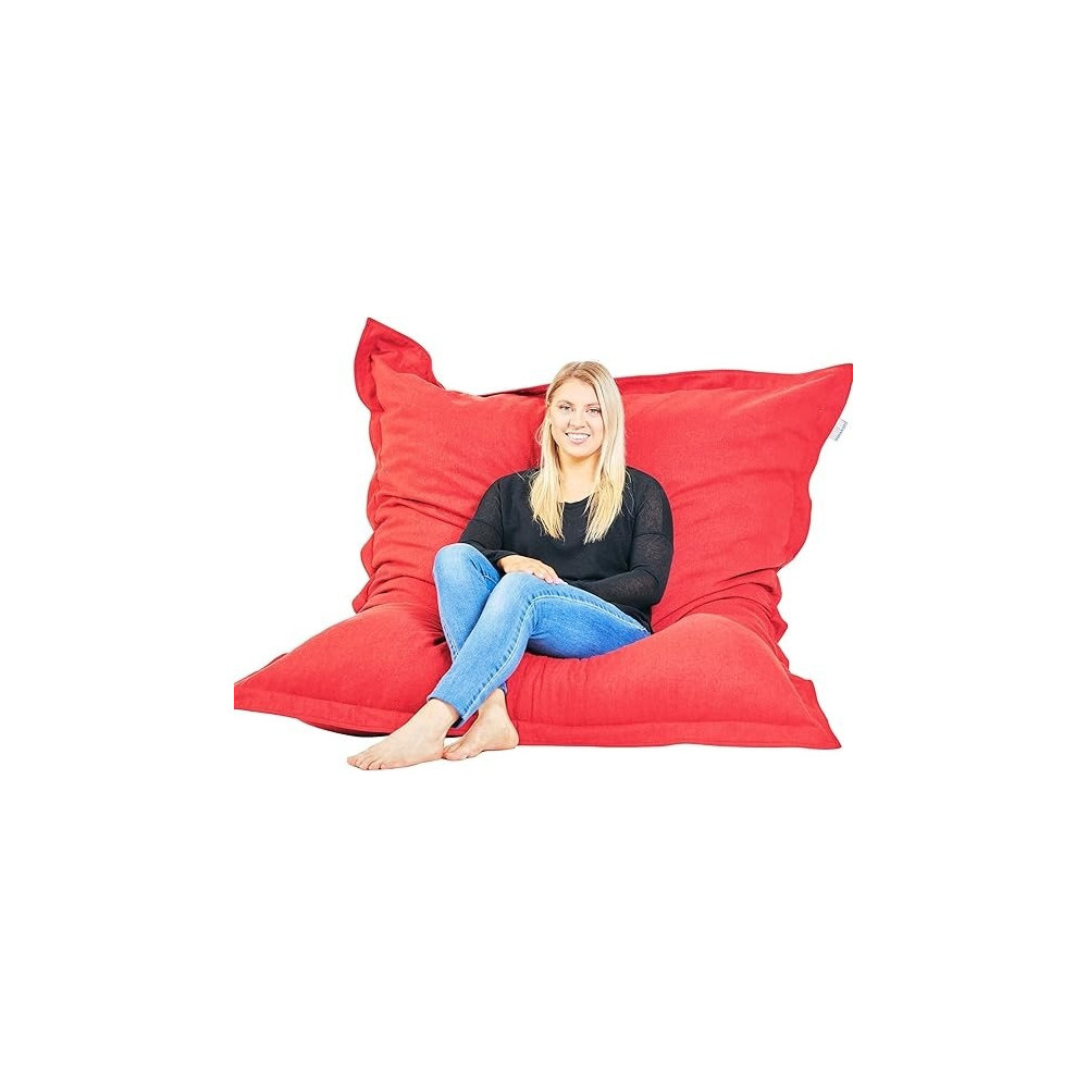 Room And Bloom Bag Only, No Filling New Model Super Bean Bags, 6Ft x 4.5Ft, Beautiful Faux Linen Fabric Giant Bean Bag Chair For Adults For Kids For The Whole Family Large Chairs Bags Big, Large Xl, Red