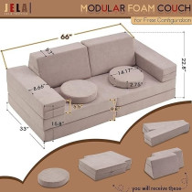 Jela Kids Couch Play Couch 10Pcs Sofa Set, Classic, Taupe