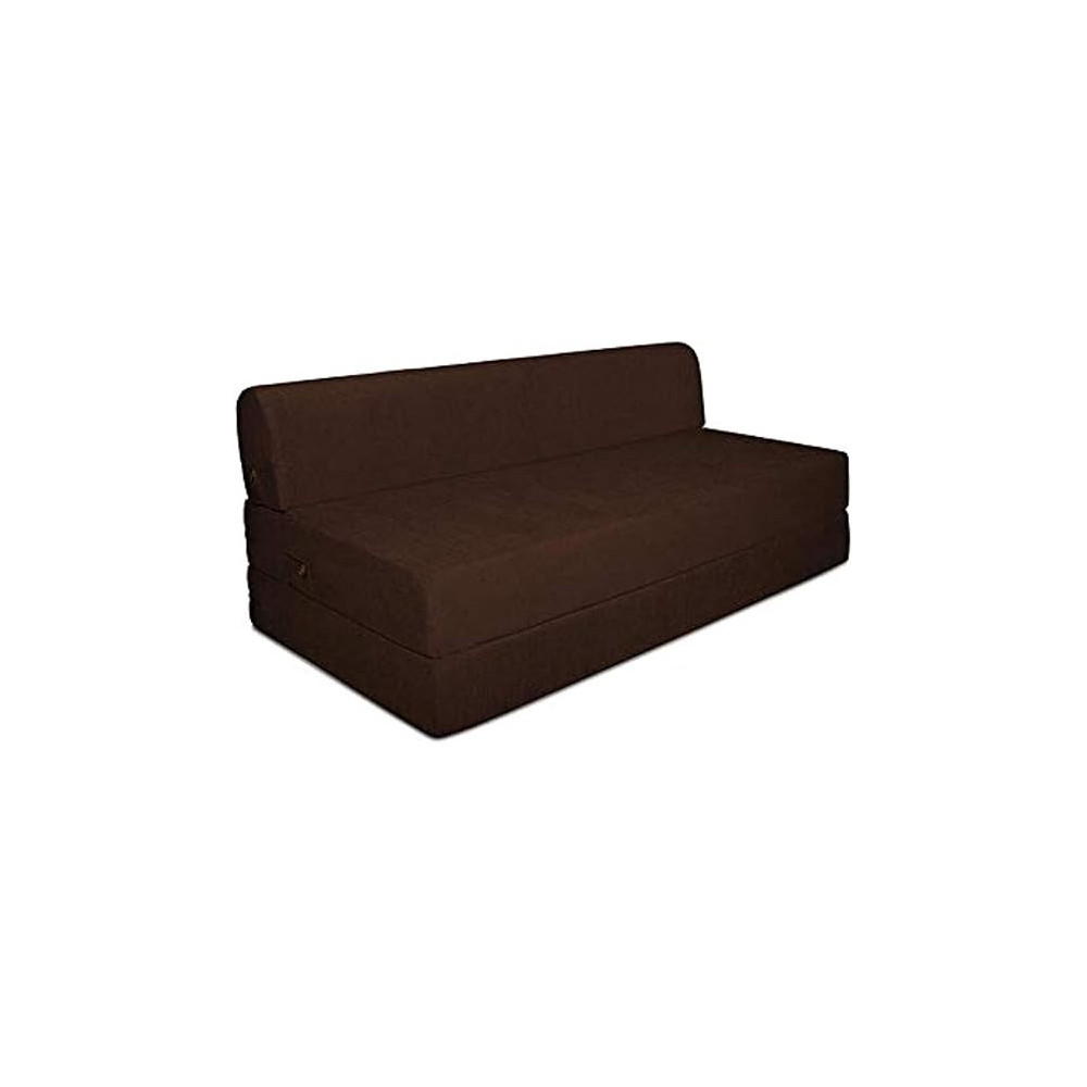 Raj Furniture Fold Out Sofa Bed Zen, Two Seater Foam Sofa. Upholstered Folding Bed, Sofa Cum Bed, Sleeper Chair, Foldable Bed, Studio Couch, Guest Bed, Bed Size 90 x 190 x 20 Cm, Brown