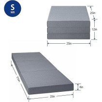 Olee Sleep Tri-Folding Memory Foam Topper, 4 Inch, Gray, Single Size, Play Mat, Foldable Bed, Guest Beds, Portable Bed