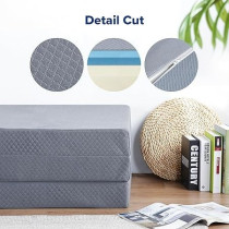 Olee Sleep Tri-Folding Memory Foam Topper, 4 Inch, Gray, Single Size, Play Mat, Foldable Bed, Guest Beds, Portable Bed
