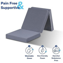 Olee Sleep Tri-Folding Memory Foam Topper, 4 Inch, Gray, Single Size, Play Mat, Foldable Bed, Guest Beds, Portable Bed