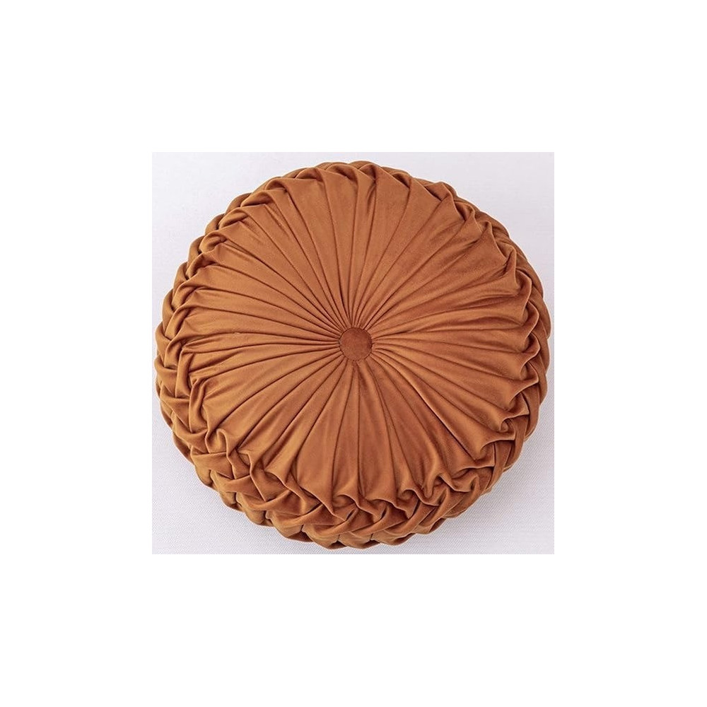 Melag Chair Seat Pads 6Pack Velvet Round Throw Pillow Handmade Round Pleated Floor Pillow Filled Cushions‚ Pumpkin Chair Cushion Couch Floor Filled Cushion For Home Sofa Chair Bed Car Decor, Diameter 38 x 10Cm, Orange