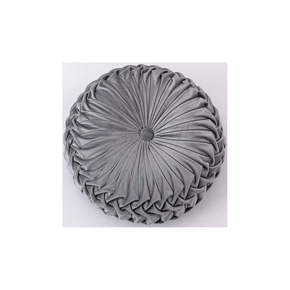 Melag Chair Seat Pads 6Pack Velvet Round Throw Pillow Handmade Round Pleated Floor Pillow Filled Cushions‚ Pumpkin Chair Cushion Couch Floor Filled Cushion For Home Sofa Chair Bed Car Decor, Diameter 38 x 10Cm, Grey