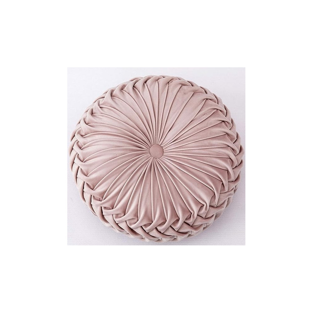 Melag Chair Seat Pads 6Pack Velvet Round Throw Pillow Handmade Round Pleated Floor Pillow Filled Cushions‚ Pumpkin Chair Cushion Couch Floor Filled Cushion For Home Sofa Chair Bed Car Decor, Diameter 38 x 10Cm, Pink