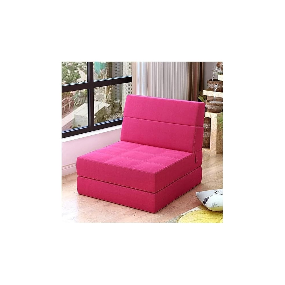 Noyydh Fabric Sofa Lazy Sofa Bed Folding Sofa Bedroom Bay Window Comfortable Tatami Removable And Washable Thick, 150 x 70 x 15Cm, Rose Red