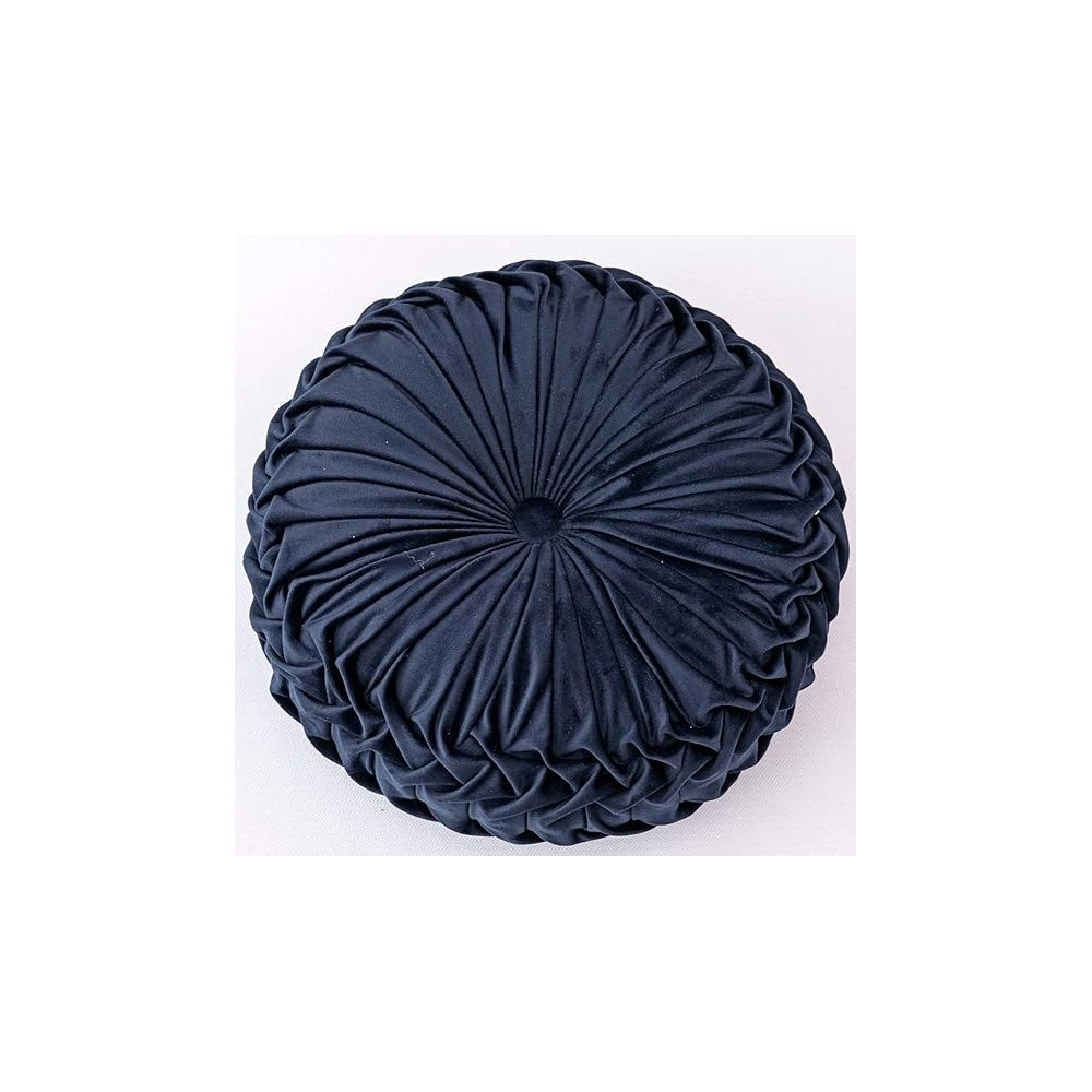 Melag Chair Seat Pads 6Pack Velvet Round Throw Pillow Handmade Round Pleated Floor Pillow Filled Cushions‚ Pumpkin Chair Cushion Couch Floor Filled Cushion For Home Sofa Chair Bed Car Decor, Diameter 38 x 10Cm, Dark Blue