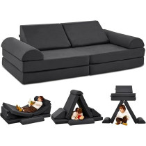 Jela Kids Couch Medium 8Pcs, Floor Sofa Modular Funiture For Kids Adults, Playhouse Play Set For Toddlers Babies, Modular Foam Play Couch Indoor Outdoor, 57 x 28 x 18 Inch, Charcoal