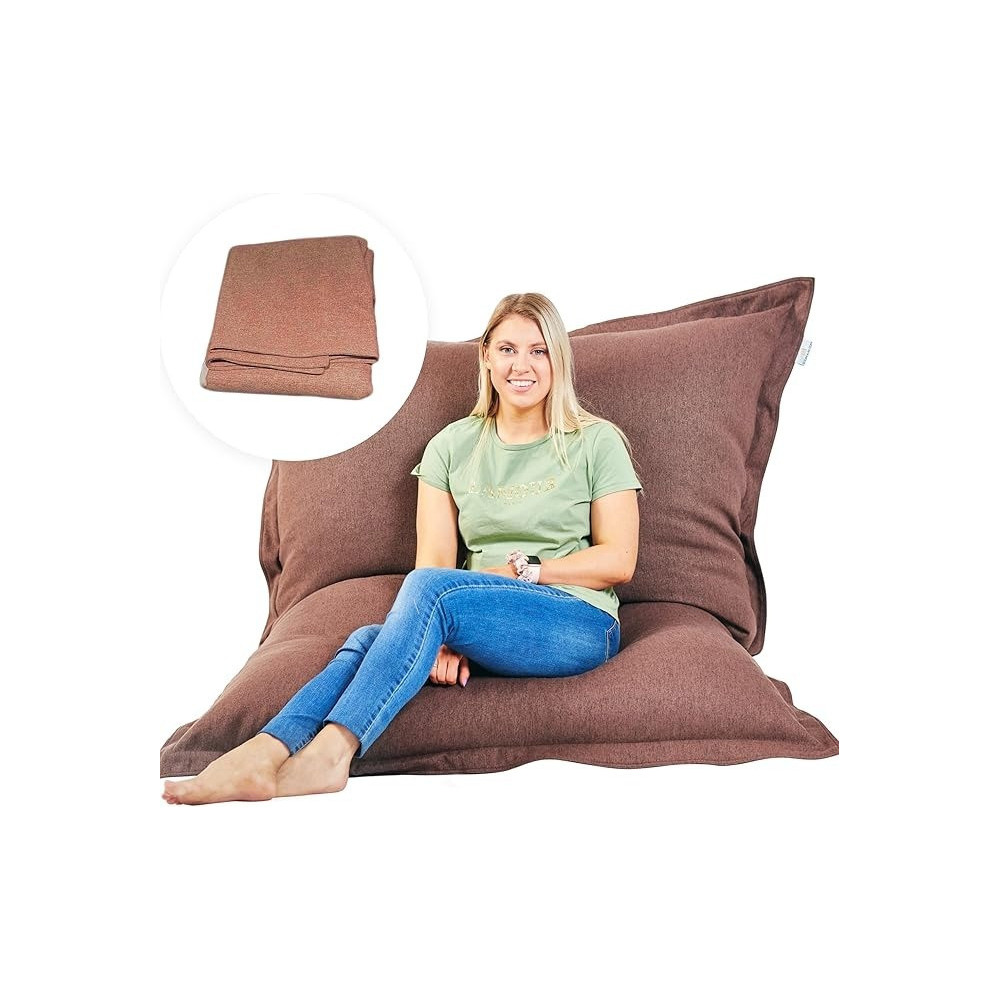 Room And Bloom Bag Only, No Filling New Model Super Bean Bags (6Ft x 4.5Ft) Beautiful Faux Linen Fabric Giant Bean Bag Chair For Adults For Kids For The Whole Family Large Chairs Bags Big Large Xl, Tan