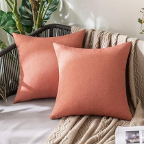 Miulee Pack Of 2 Decorative Outdoor Solid Waterproof Throw Pillow Covers Linen Garden Farmhouse Cushion Cases For Patio Tent Balcony Couch Sofa, 20 x 20 Inch, Coral Red