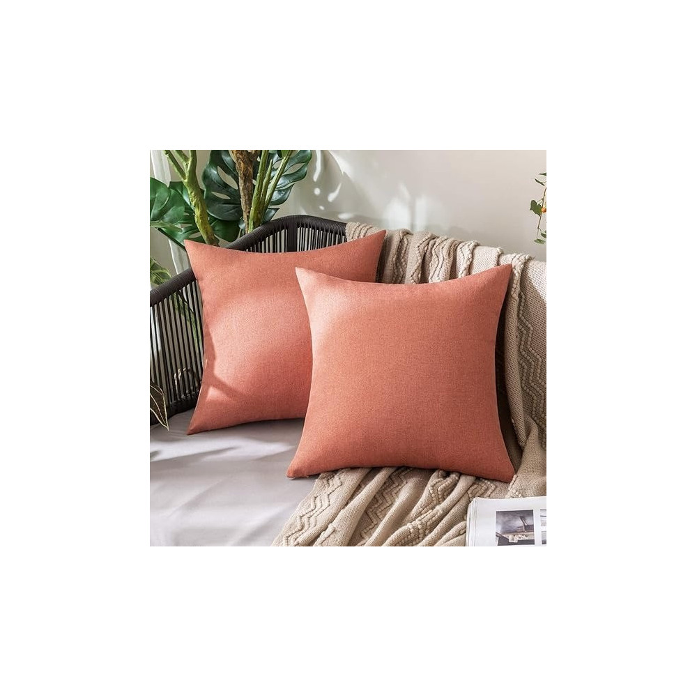Miulee Pack Of 2 Decorative Outdoor Solid Waterproof Throw Pillow Covers Linen Garden Farmhouse Cushion Cases For Patio Tent Balcony Couch Sofa, 20 x 20 Inch, Coral Red