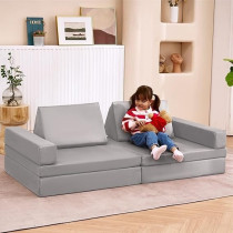 Jela Kids Couch 8Pcs, Floor Sofa Modular Funiture For Kids Adults, Playhouse Play Set For Toddlers Babies, Modular Foam Play Couch Indoor Outdoor, 33 x 66 x 21.85 Inch, Light Grey