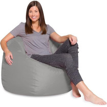 Posh Creations Comfy Sdfds Pvc Leather Large Pvc Bean Bag, Grey, H42 x W42 x D28 Cm