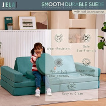 Jela Kids Couch 10Pcs, Floor Couch Floor Sofa Modular Furniture For Kids And Adults, Playhouse Play Set For Toddlers Babies, Modular Foam Play Couch, Modular Sectional Sofa, Light Blue
