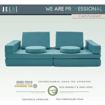 Jela Kids Couch 10Pcs, Floor Couch Floor Sofa Modular Furniture For Kids And Adults, Playhouse Play Set For Toddlers Babies, Modular Foam Play Couch, Modular Sectional Sofa, Light Blue