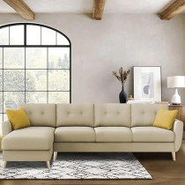 Raj Furniture Luxury 6 Seater L Shape Sofa Set For Living Room In Premium Fabric, LHS, Cream