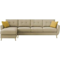 Raj Furniture Luxury 6 Seater L Shape Sofa Set For Living Room In Premium Fabric, LHS, Cream