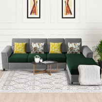 Raj Furniture Harmony 6-Seater L-Shape Sofa Set For Living Room, Green Grey