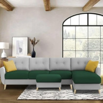 Ripple Furniture Luxury 6 Seater L Shape Sofa Set For Living Room In Premium Fabric, Rhs, Green Grey
