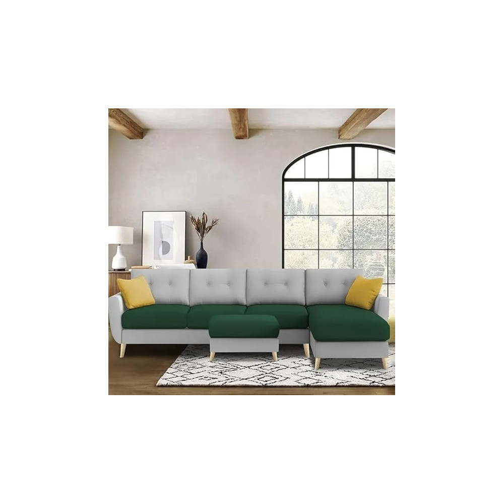 Ripple Furniture Luxury 6 Seater L Shape Sofa Set For Living Room In Premium Fabric, Rhs, Green Grey