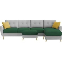 Ripple Furniture Luxury 6 Seater L Shape Sofa Set For Living Room In Premium Fabric, Rhs, Green Grey