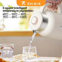 Zolele Smart Electric Kettle HK152 Cordless 1.5L Electric Kettle, Fast Boiling 6 Speed Temperature Settings, Auto Shut Off, LED Indicator Lights, White