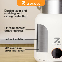 Zolele Smart Electric Kettle HK152 Cordless 1.5L Electric Kettle, Fast Boiling 6 Speed Temperature Settings, Auto Shut Off, LED Indicator Lights, White