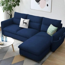 Raj Furniture RHS 4 Seater L Shape Sofa For Living Room, Blue Fabric