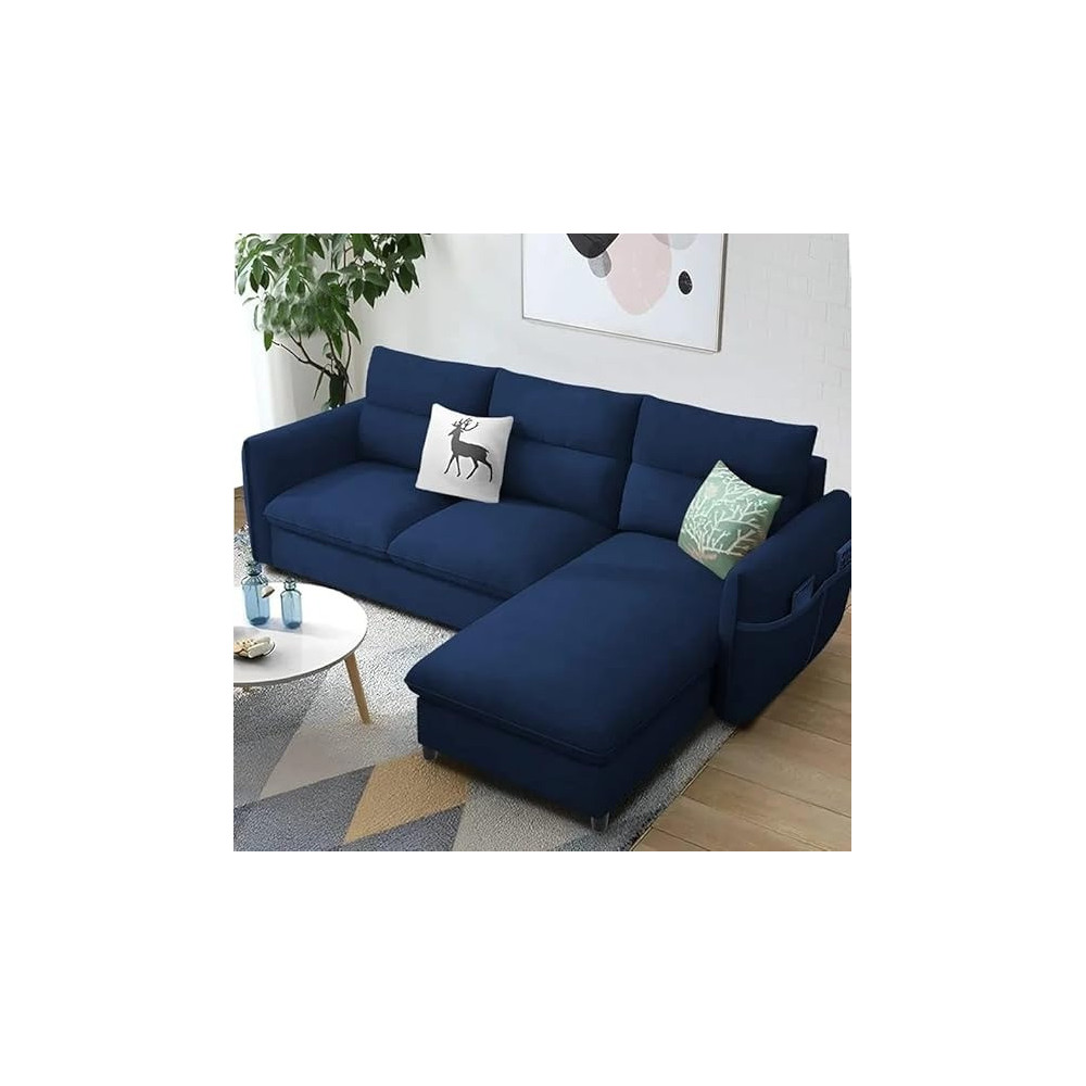 Raj Furniture RHS 4 Seater L Shape Sofa For Living Room, Blue Fabric