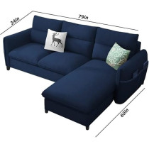 Raj Furniture RHS 4 Seater L Shape Sofa For Living Room, Blue Fabric